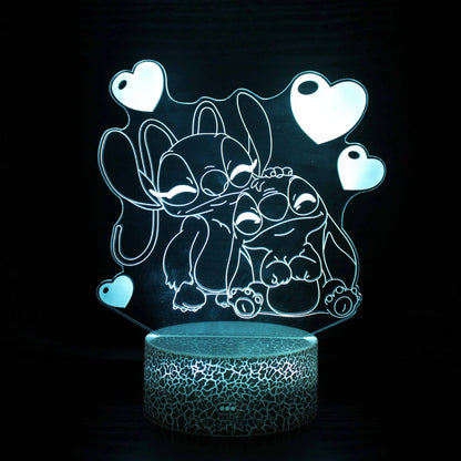 Veilleuse LED 3D Stitch et Angel – 16 couleurs avec télécommande