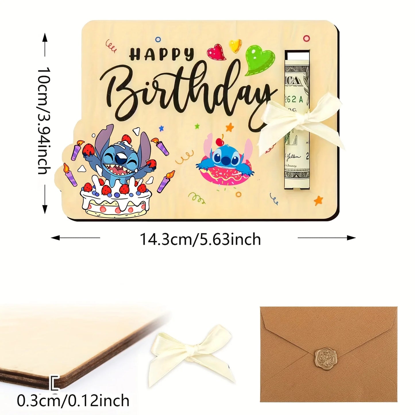 Coffret Cadeau Anniversaire Stitch – Boîte en Bois pour Argent & Messages 🎂