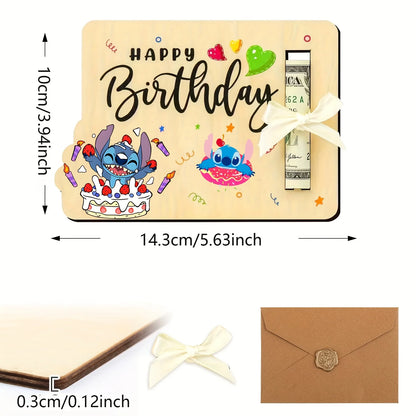 Coffret Cadeau Anniversaire Stitch – Boîte en Bois pour Argent & Messages 🎂