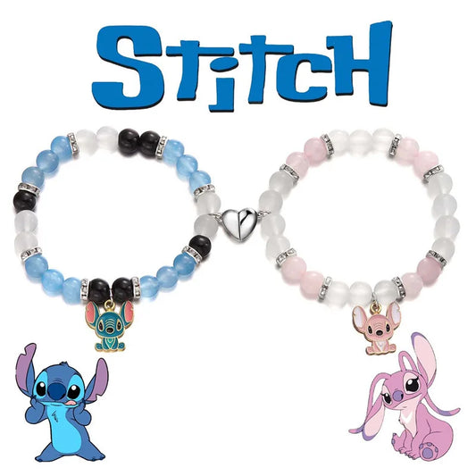 Bracelets d’Amitié Stitch & Angel – Duo Cœurs Aimantés