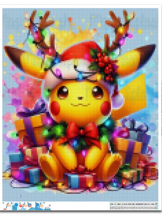 Tableau Diamant Pikachu Noel Pokémon — Kit Diamond Painting Scintillant