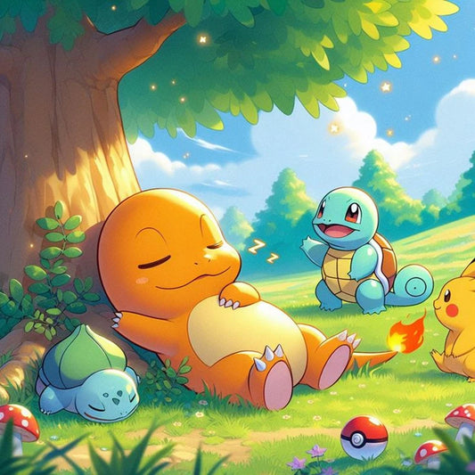 Tableau Diamant Pokémon Salameche, Carapuce et Bulbizarre – Kit Diamond Painting Complet