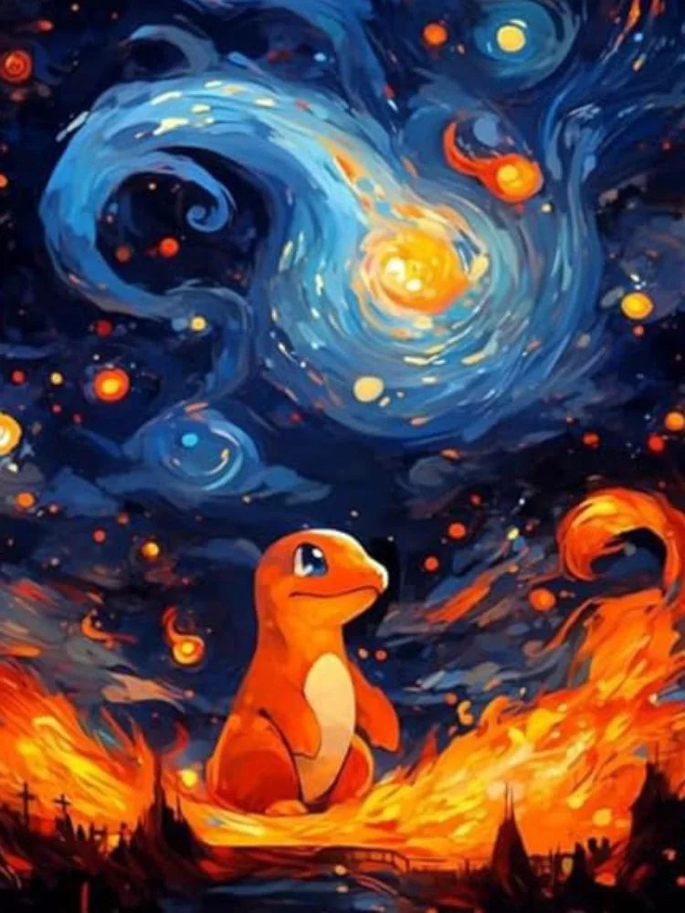 Diamond Painting Pokémon Salameche – Diamants Ronds à Réaliser Soi-Même