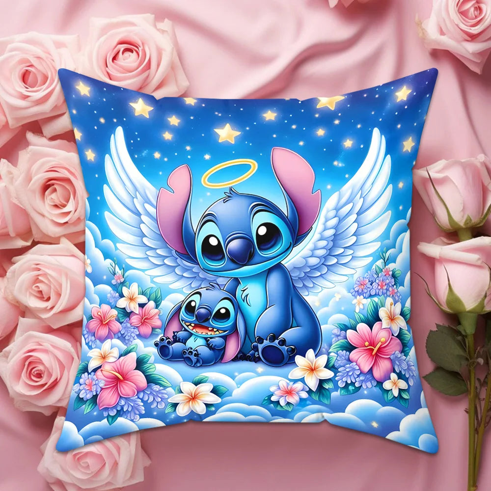 Taie d’oreiller décorative Stitch et Angel – Collection Disney Kawaii (40x40cm / 45x45cm / 50x50cm)