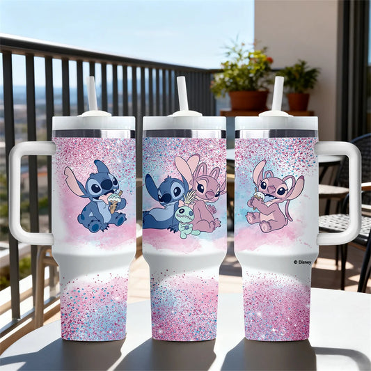 Gobelet Isotherme  1,18 L Disney Stitch & Angel – Avec Poignée et Paille