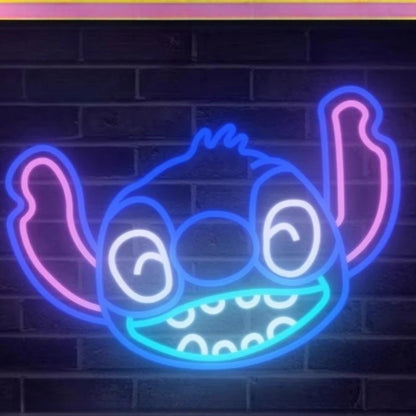 Enseigne Néon LED Stitch Souriant – Format 40x30cm