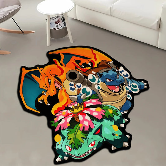 Tapis Pokémon Dracaufeu, Tortank et Florizarre – Tapis de sol décoratif pour fans de Pokémon