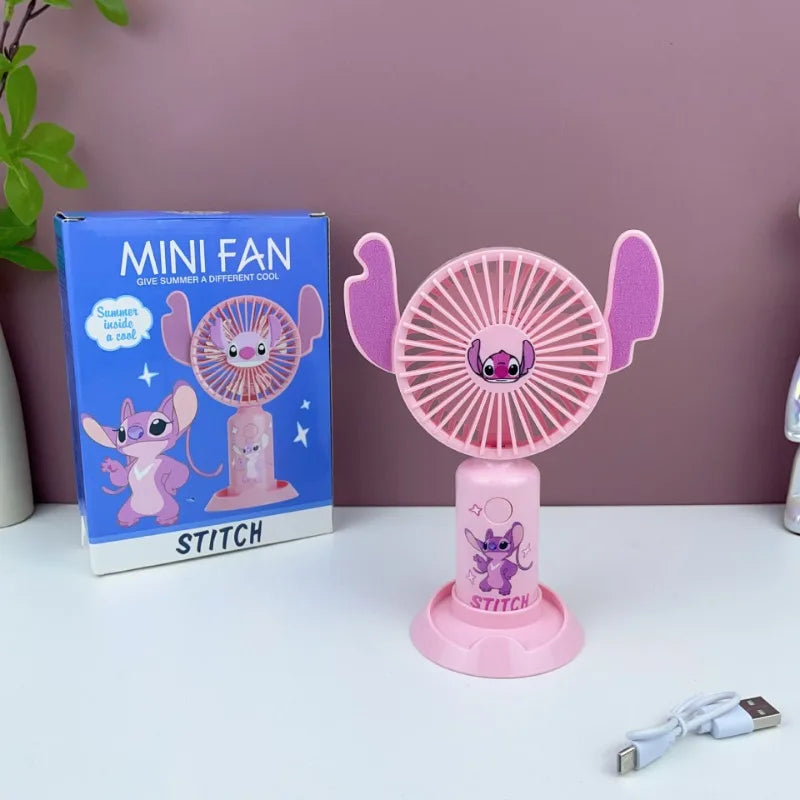 Mini Ventilateur Portable Stitch ou Angel – Édition Kawaii, Rechargeable USB & Silencieux
