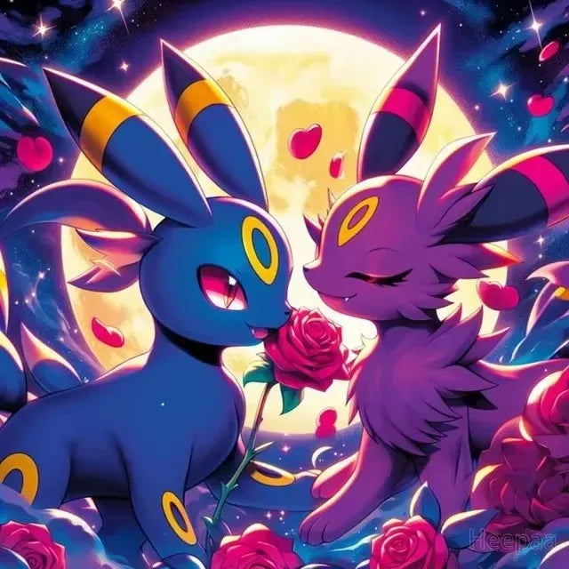 Tableau Diamant Pokémon Couple Noctali – Kit Diamond Painting Complet