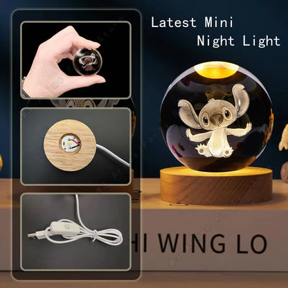 3D Crystal Ball LED Night Light - Stitch