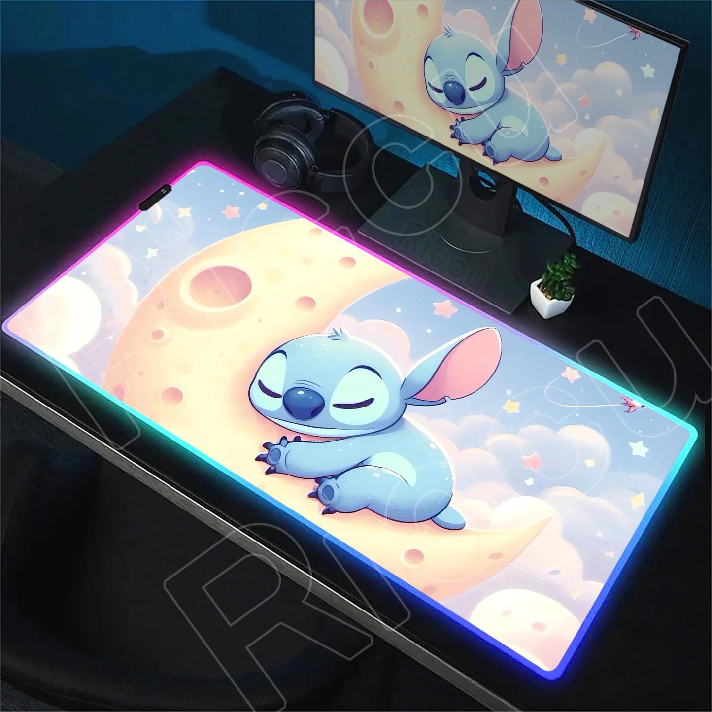 Tapis de bureau LED RGB Stitch – Accessoire gaming lumineux