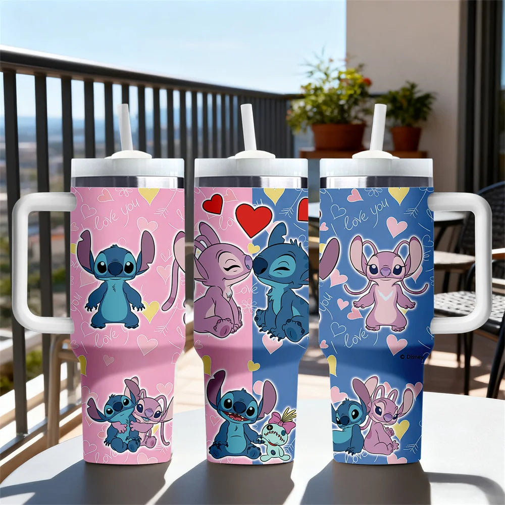 Gobelet Isotherme 1,18 L Disney Stitch & Angel – Avec Poignée et Paille