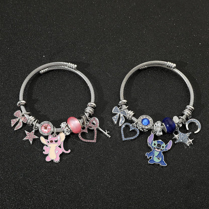 Bracelet à Breloques Stitch & Angel – Style Disney pour Femme et Fille