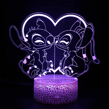 Stitch and Angel in Love 3D LED Night Light - 16 Colors with Remote Control