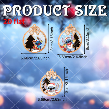 Lot de 9 Décorations de Noël Stitch en Bois – Ornements Disney pour Sapin