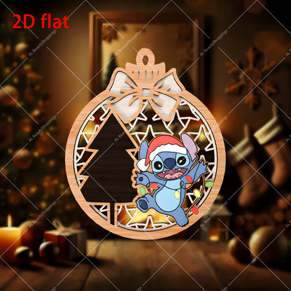 Lot de 9 Décorations de Noël Stitch en Bois – Ornements Disney pour Sapin