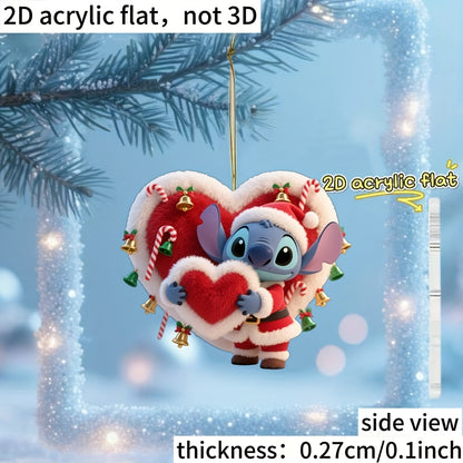 Ornement Acrylique Stitch Noël — Décoration Cœur & Bonnet de Père Noël