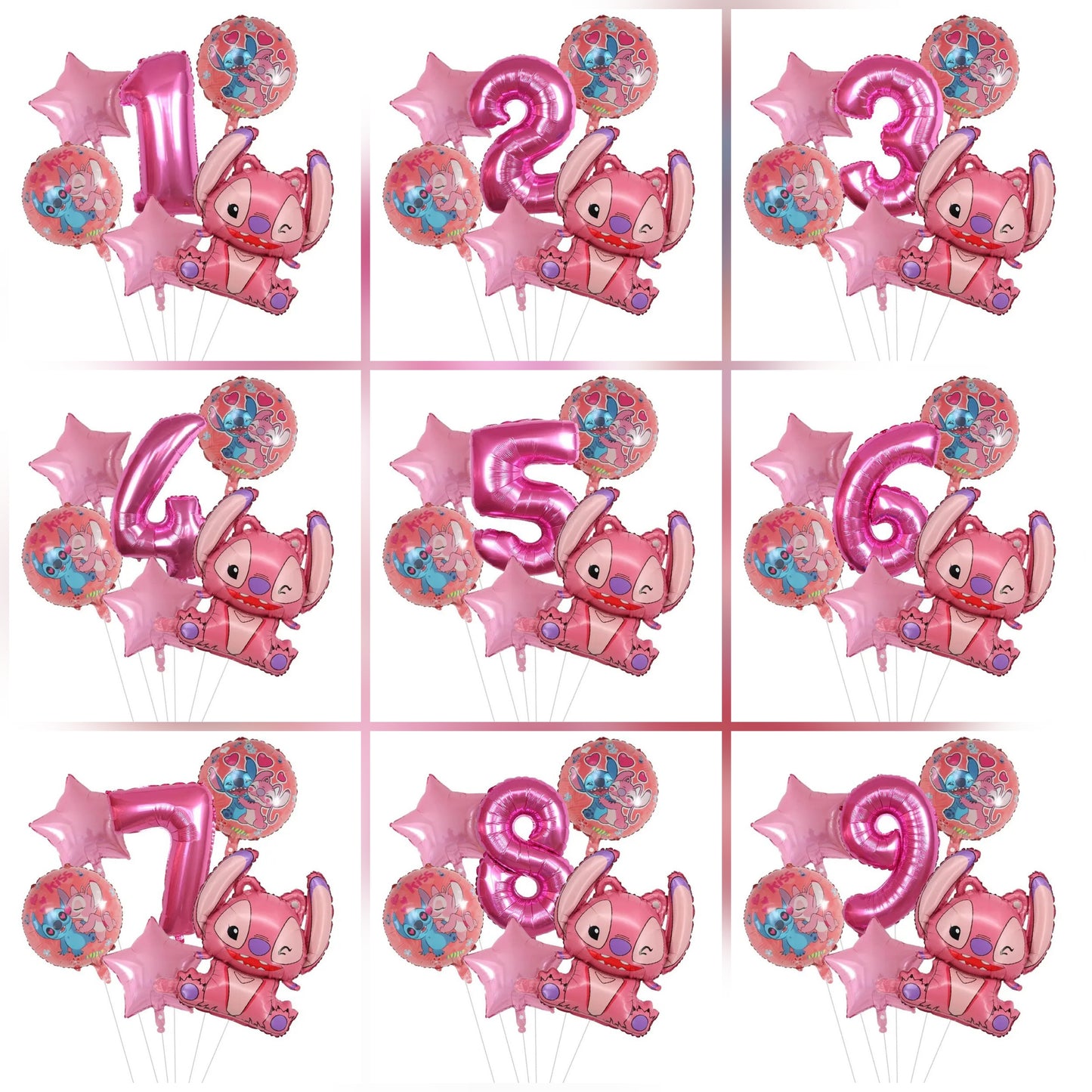 Kit de Ballons d'Anniversaire Angel - Chiffres Roses (1 à 9) - Pack de 6 Ballons