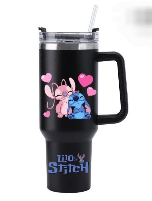 Mug Isotherme Stitch 1,18 litre noir – Tasse de Voyage avec Paille & Poignée