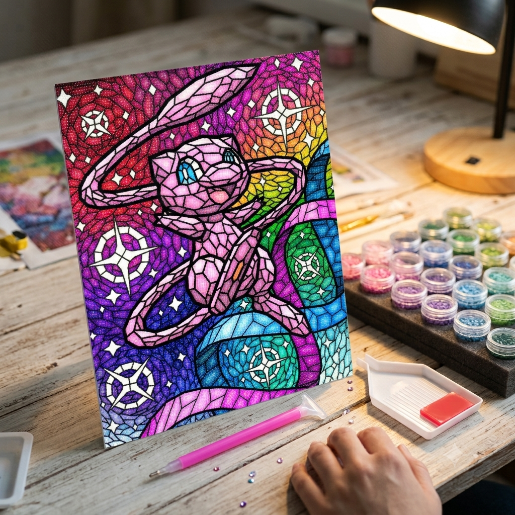 Broderie Diamant Mew Style Vitrail - Kit Diamond Painting Pokémon Fabuleux