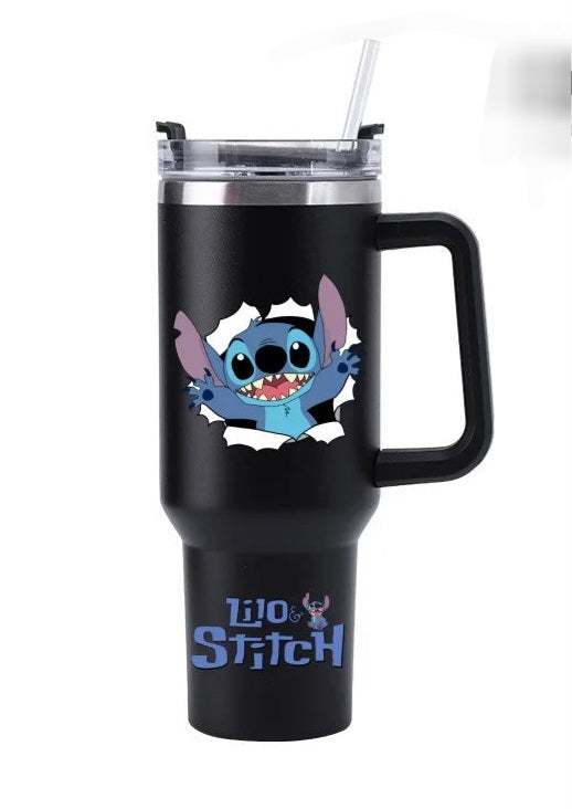 Mug Isotherme Stitch 1,18 litre noir – Tasse de Voyage avec Paille & Poignée