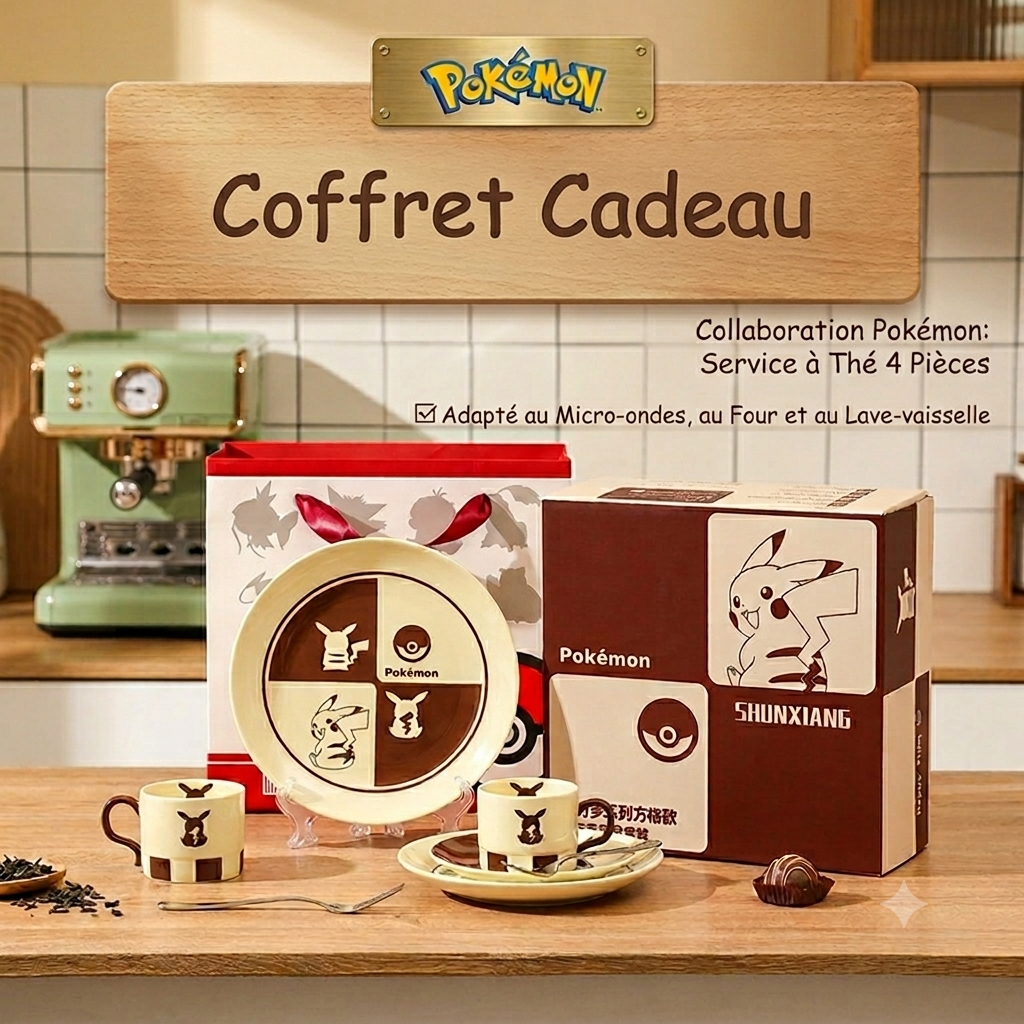 Ensemble Vaisselle Pokémon – Coffret Tea Time 4 Pièces en Céramique (200 ml)