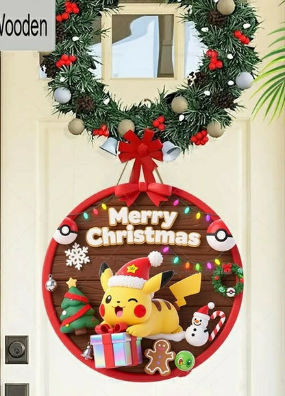 Panneau de Bienvenue Noël Pokémon Pikachu – Décoration murale en bois