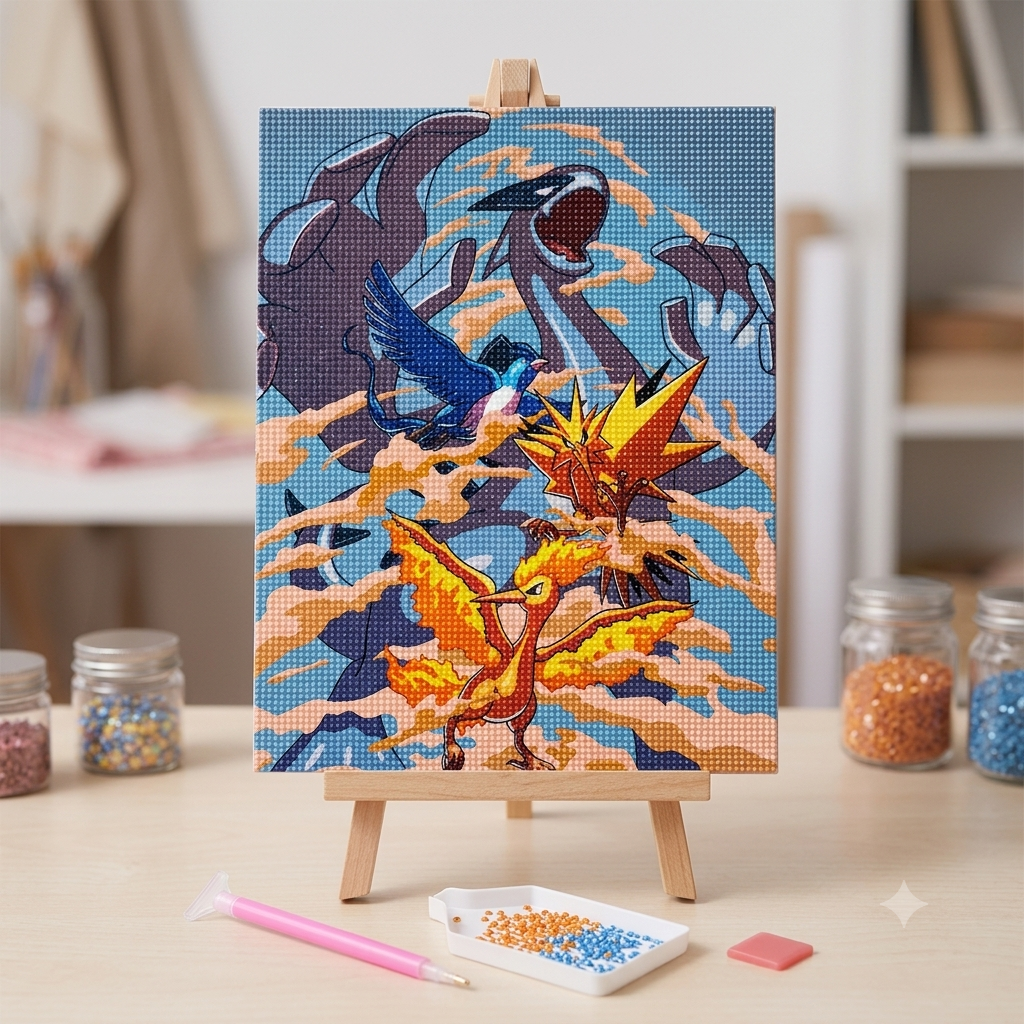 Tableau Diamant Pokémon Légendaires - Artikodin Électhor Sulfura Lugia Ho-Oh