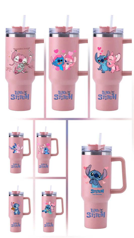 Mug Isotherme Stitch 1,18 litre rose – Tasse de Voyage avec Paille & Poignée