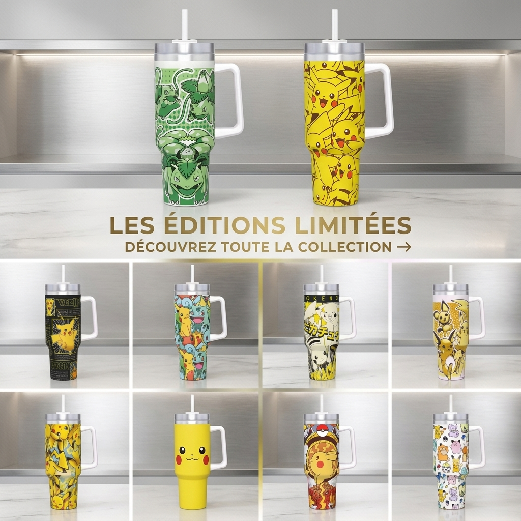 🥤 Gourde Isotherme Pokémon 40oz (1200ml) avec Poignée & Paille — Tumbler Grande Capacité