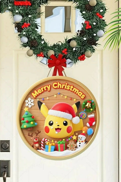 Panneau de Bienvenue Noël Pokémon Pikachu – Décoration murale en bois