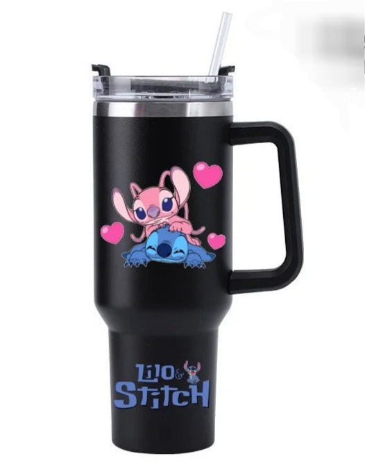 Mug Isotherme Stitch 1,18 litre noir – Tasse de Voyage avec Paille & Poignée
