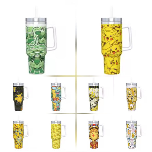 🥤 Gourde Isotherme Pokémon 40oz (1200ml) avec Poignée & Paille — Tumbler Grande Capacité