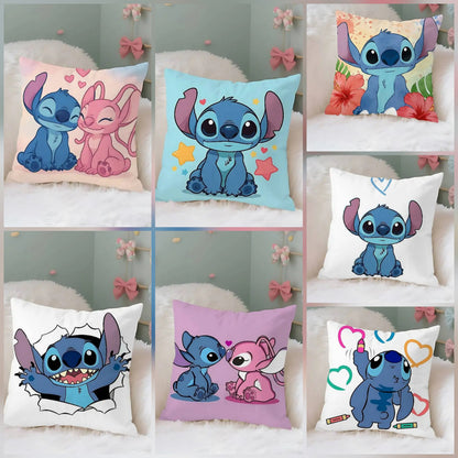 Taie d’oreiller décorative Stitch et Angel – Collection Disney Kawaii (40x40cm / 45x45cm / 50x50cm / 60x60cm)