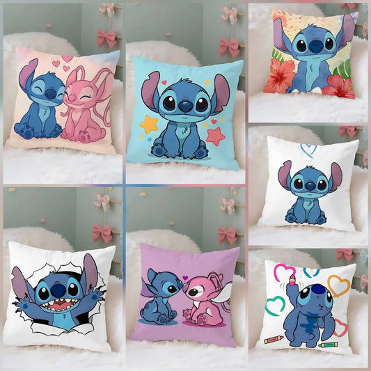 Taie d’oreiller décorative Stitch et Angel – Collection Disney Kawaii (40x40cm / 45x45cm / 50x50cm / 60x60cm)
