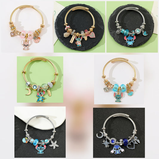 Bracelet à Breloques Stitch & Angel – Style Disney pour Femme et Fille