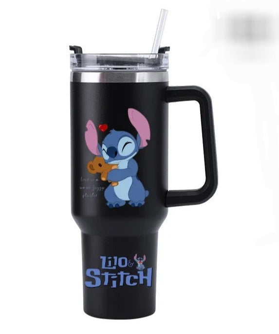 Mug Isotherme Stitch 1,18 litre noir – Tasse de Voyage avec Paille & Poignée