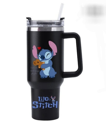 Mug Isotherme Stitch 1,18 litre noir – Tasse de Voyage avec Paille & Poignée