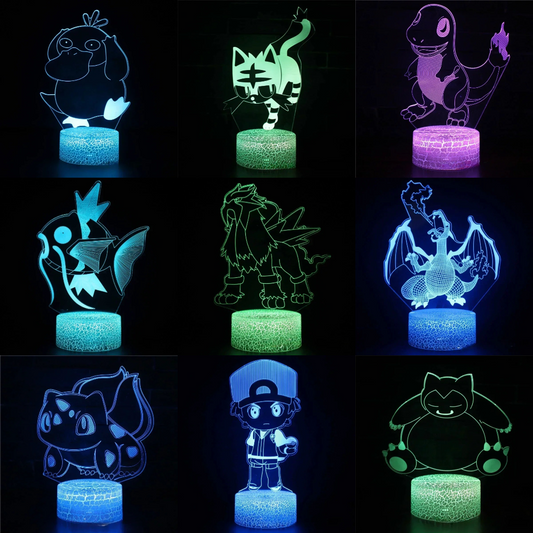 Lampe LED 3D Pokémon – 16 couleurs, télécommande & tactile
