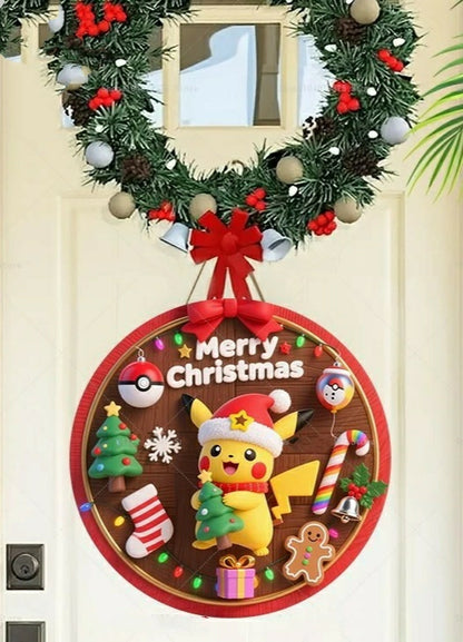 Panneau de Bienvenue Noël Pokémon Pikachu – Décoration murale en bois