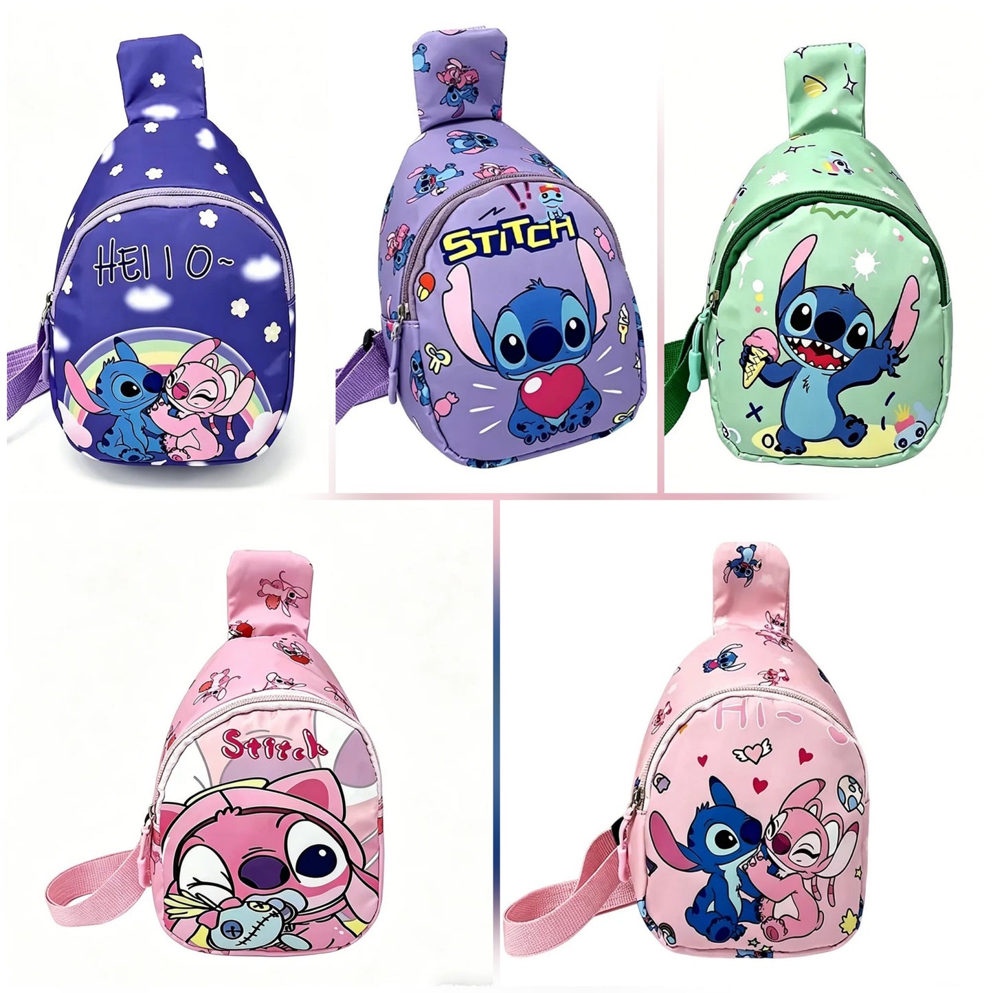 Sac de Poitrine Stitch & Angel – Sac Bandoulière Décontracté pour Enfant & Adulte