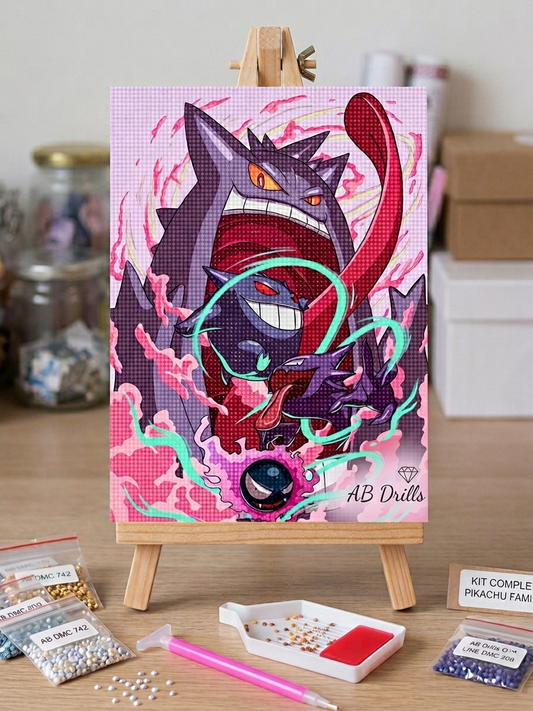 Broderie Diamant Ectoplasma et ses Évolutions - Kit Diamond Painting Pokémon Spectre