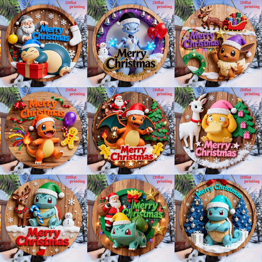 Panneau de Bienvenue Noël Pokémon – Décoration murale en bois