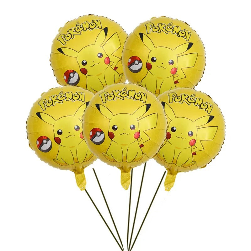 Ballons Pokémon Anniversaire en Aluminium - Lot de 5 Ballons Hélium au Choix